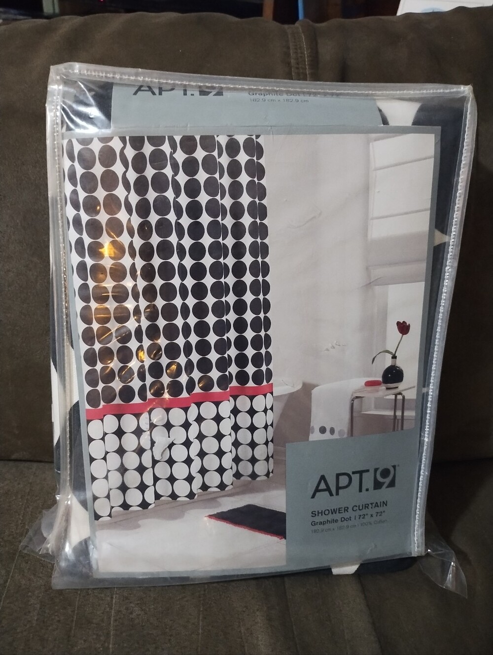APT. 9 Graphite Dot Shower Curtain - Black, White & Red Accent